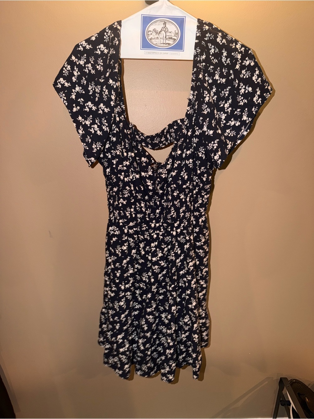 Hollister Black Mini Dress with White Floral Print and open back